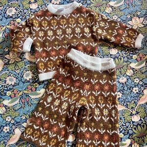 Zara Brown & Cream Floral Jacquard Knit Set 12-18m